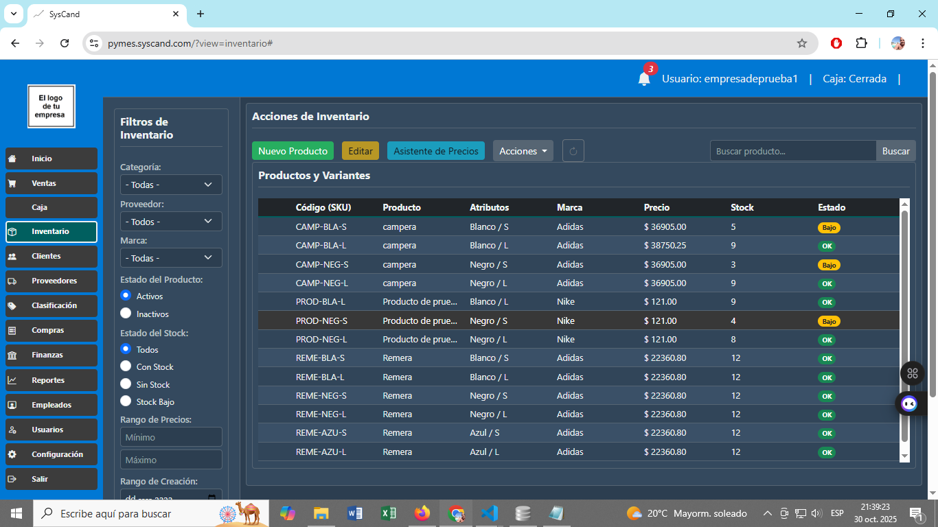 Control de Inventario con Variantes
